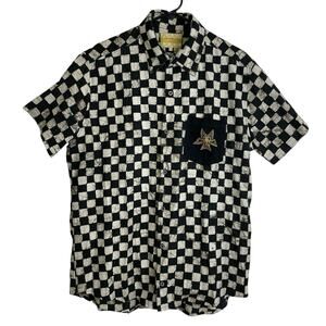 Horemesis Paintball Hawaiian Button Up Shirt Large Mens Black Checker Embroider